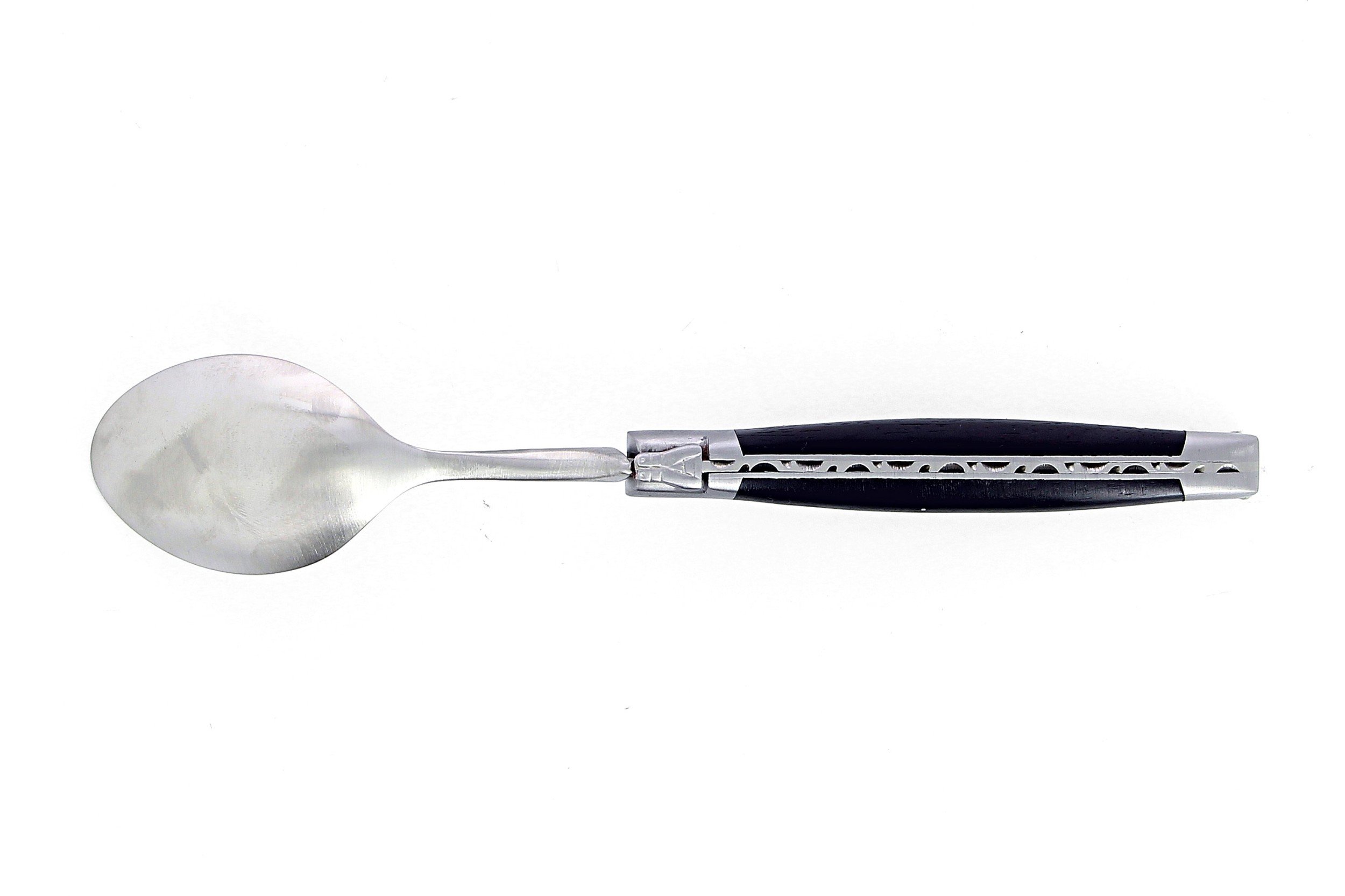 Coffret de 6 grandes cuillères Laguiole, manche en ébène, mitres inox brossées