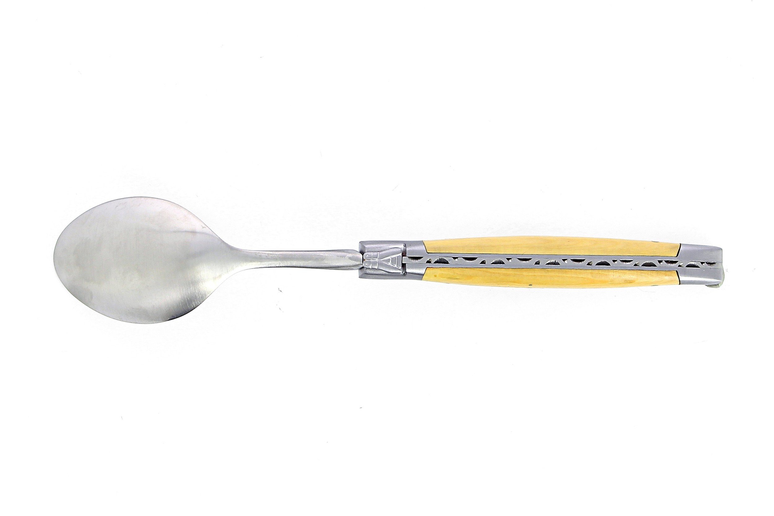 Coffret de 6 grandes cuillères Laguiole, manche en buis, mitres inox brossées