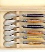 Coffret de 6 grandes cuillères Laguiole, manche en bois du monde, mitres inox brossées