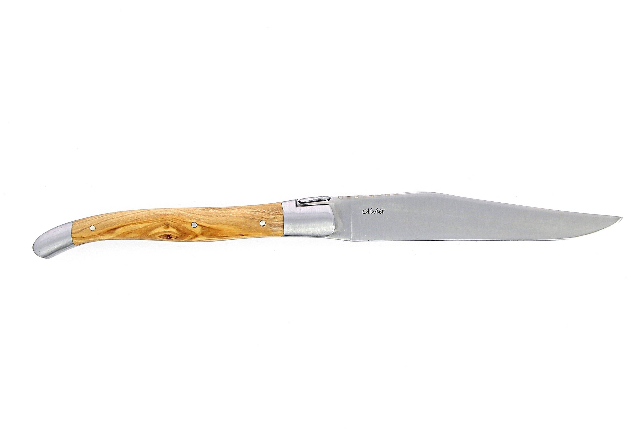 Coffret de 6 couteaux de table de Laguiole, manche en bois du monde, mitres inox brossées