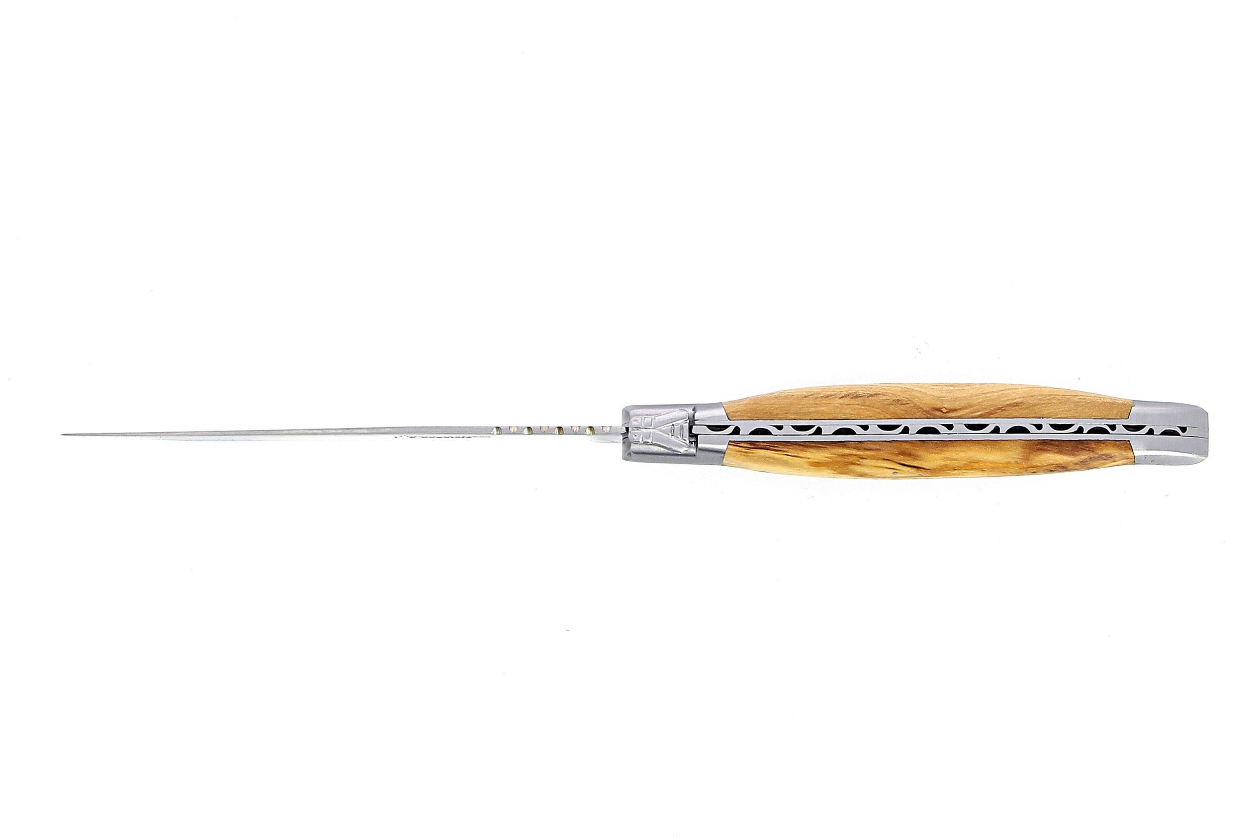 Coffret de 6 couteaux de table de Laguiole, manche en bois du monde, mitres inox brossées