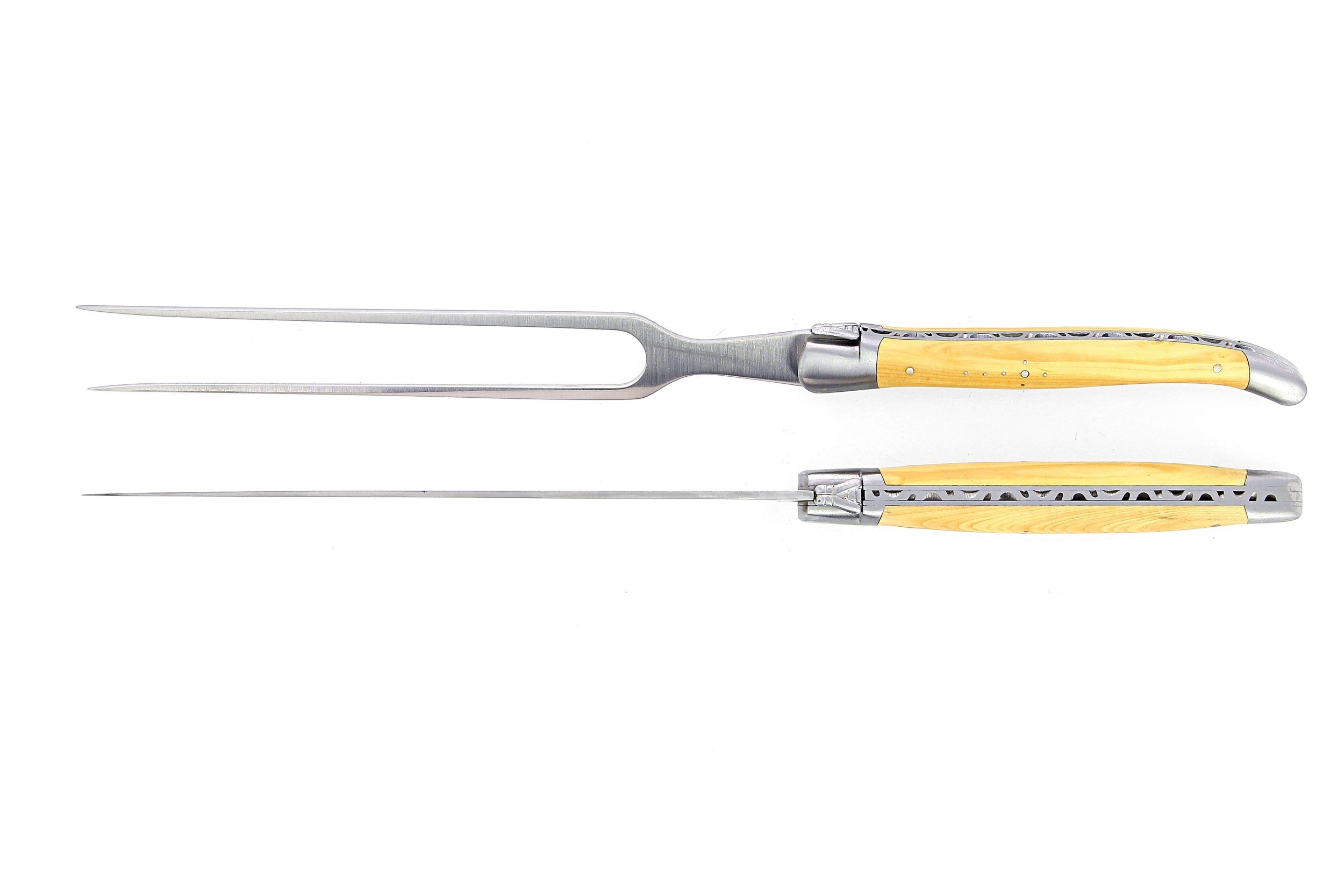 Service à découper de Laguiole, manche en buis, mitres inox brossées