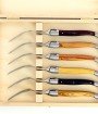 Coffret de 6 grandes fourchettes de Laguiole, manche en bois du monde, mitres inox brossées