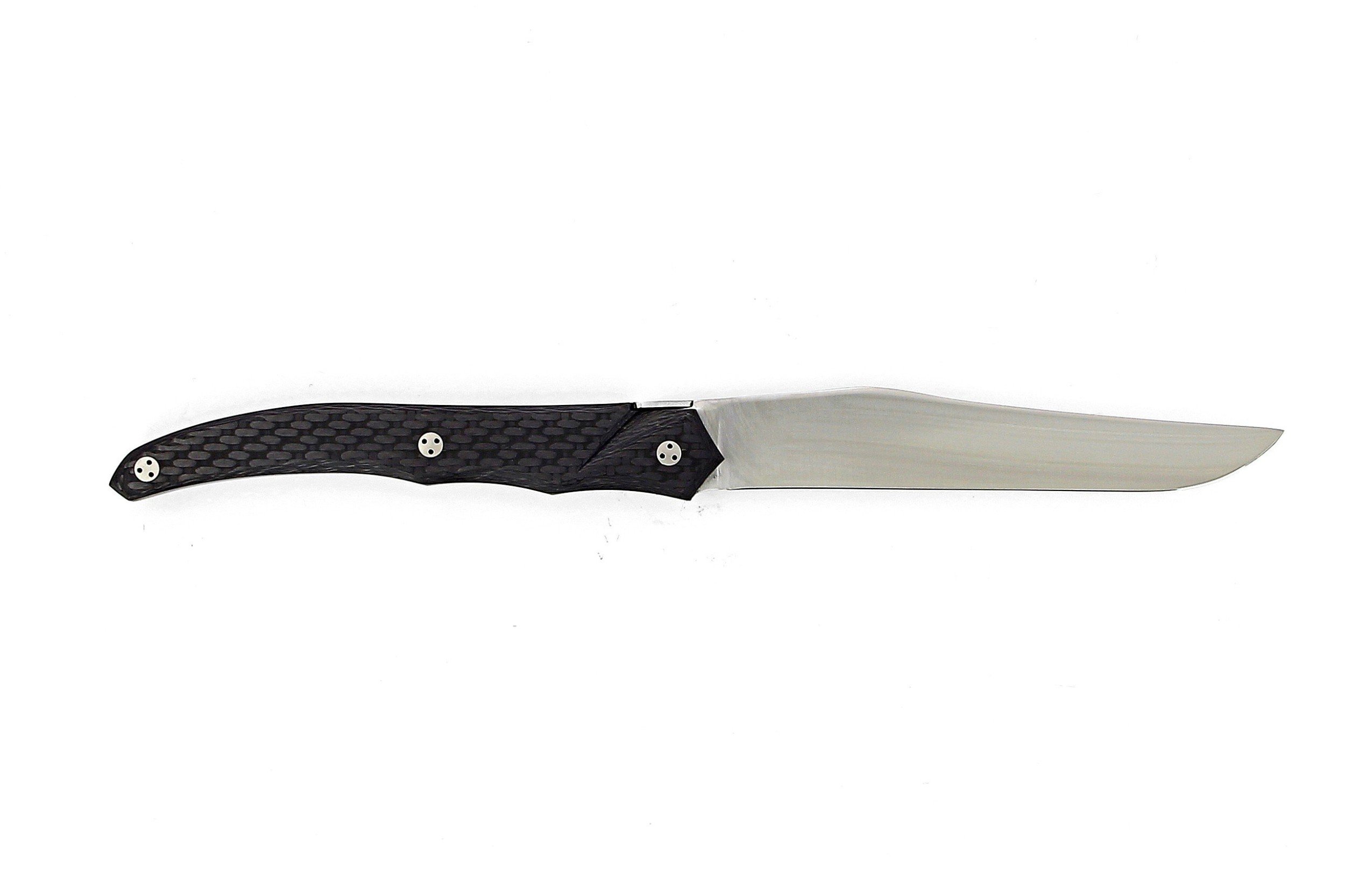 Coffret de 6 couteaux de table de Laguiole Tribal, plein manche en fibre de carbone, platines inox