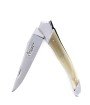 Laguiole Tribal pliant 12 cm, platines lisses, manche en corne massive blonde, mitres inox brossées