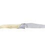 Laguiole Tribal pliant 12 cm, platines lisses, manche en corne massive blonde, mitres inox brossées