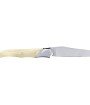 Laguiole Tribal pliant 12 cm, platines lisses, manche en corne massive blonde, mitres inox brossées