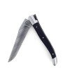 Couteau de Laguiole pliant doubles platines inox et laiton, 12 cm, manche en fibres de carbone, mitres inox brossées lame Damas inoxydable
