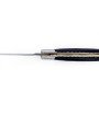 Couteau de Laguiole pliant doubles platines inox et laiton, 12 cm, manche en fibres de carbone, mitres inox brossées lame Damas inoxydable