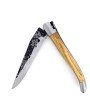 Couteau de Laguiole pliant doubles platines, 12 cm, manche en olivier, mitres inox brossées, lame brute de forge