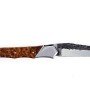 Laguiole Tribal pliant 12 cm, platines guillochées, manche en loupe de Brown Mallet, mitres inox brossées, lame brute de forge