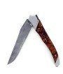 aguiole Tribal pliant 12 cm, platines guillochées, manche en loupe de palissandre du Honduras, mitres inox brossées, lame Damas inoxydable