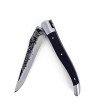 Laguiole pliant doubles platines inox et laiton, 12 cm, manche en fibre de carbone, mitres inox brossées lame Brute de Forge