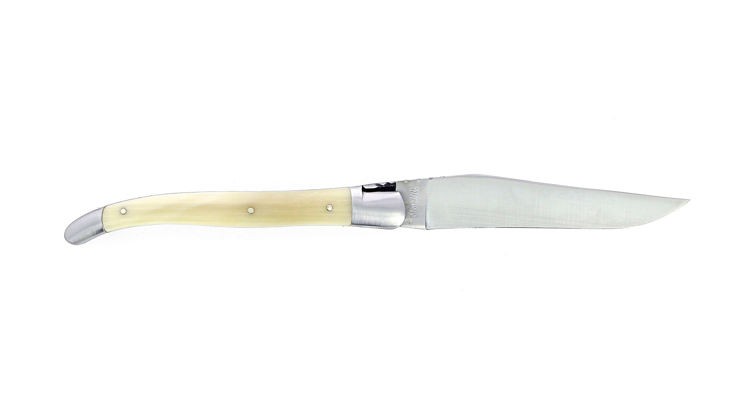 Laguiole pliant 13cm, manche en corne massive blonde, mitres inox