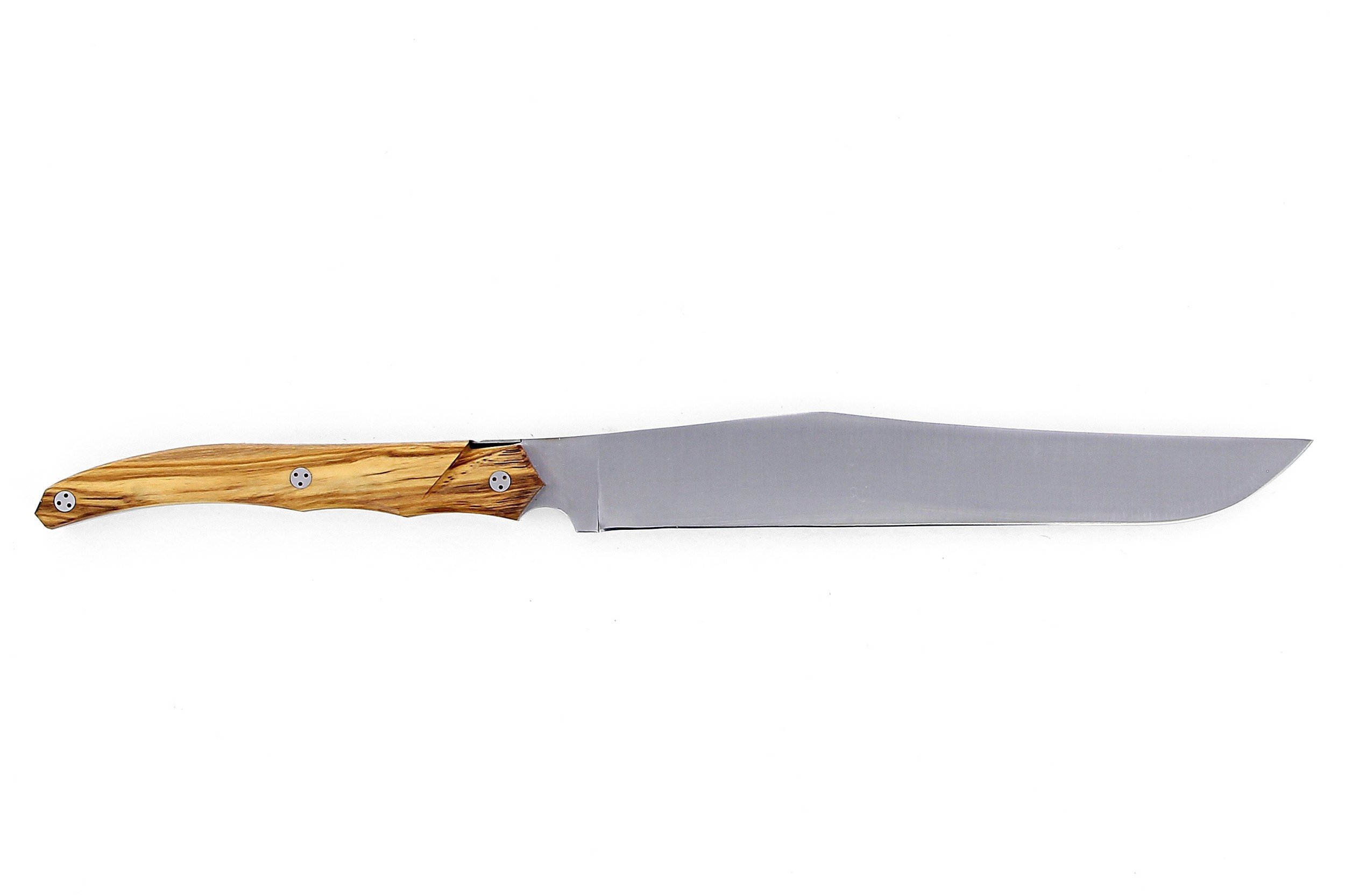Couteau à découper de Laguiole Tribal, plein manche en olivier, platines inox