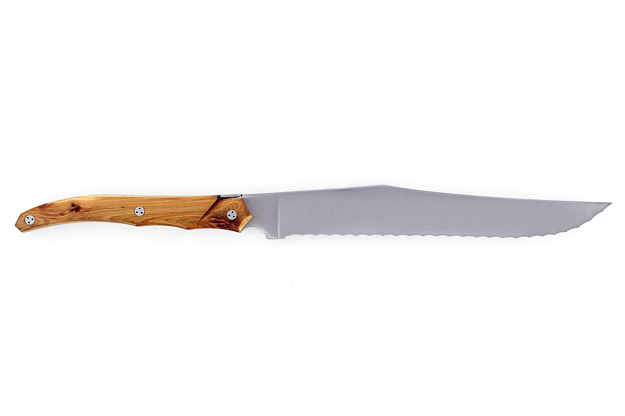 Couteau à pain de Laguiole Tribal, plein manche en genévrier, platines inox