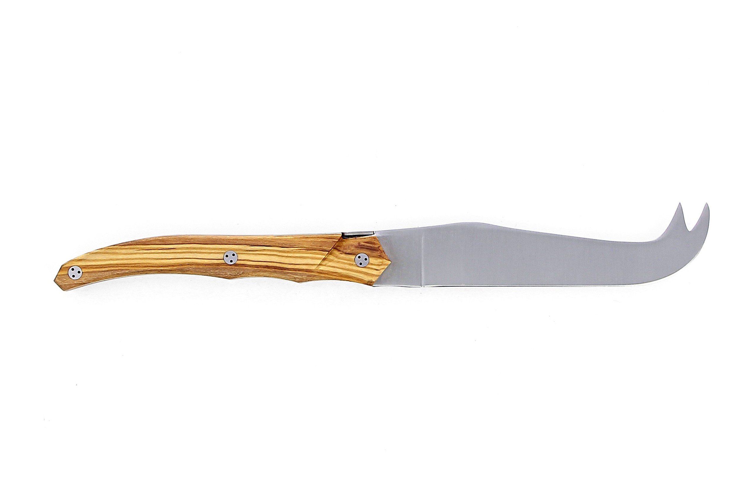 Couteau à fromage de Laguiole Tribal, plein manche en olivier, platines inox