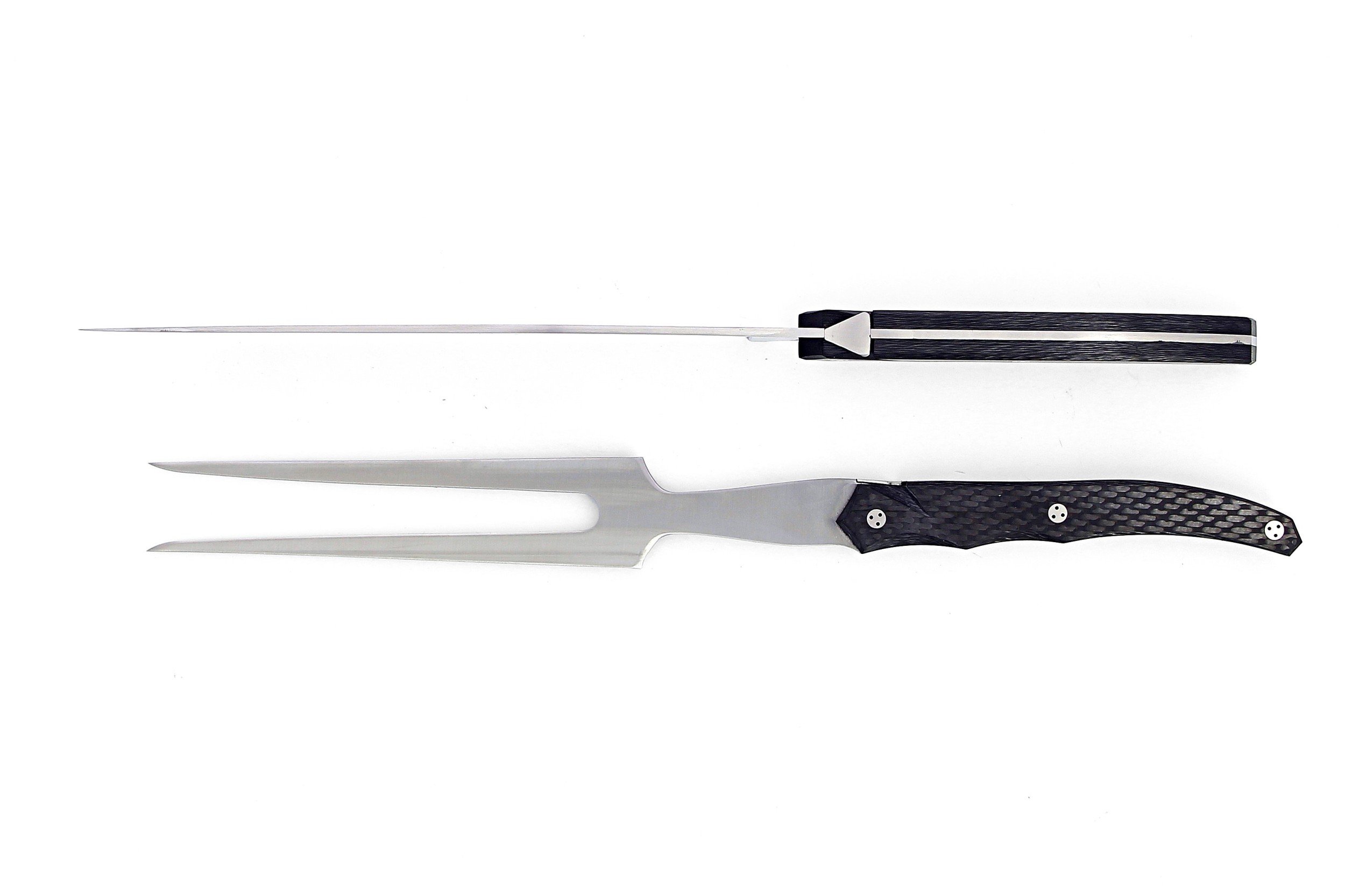 Service à découper de Laguiole Tribal, plein manche en fibre de carbone, platines inox