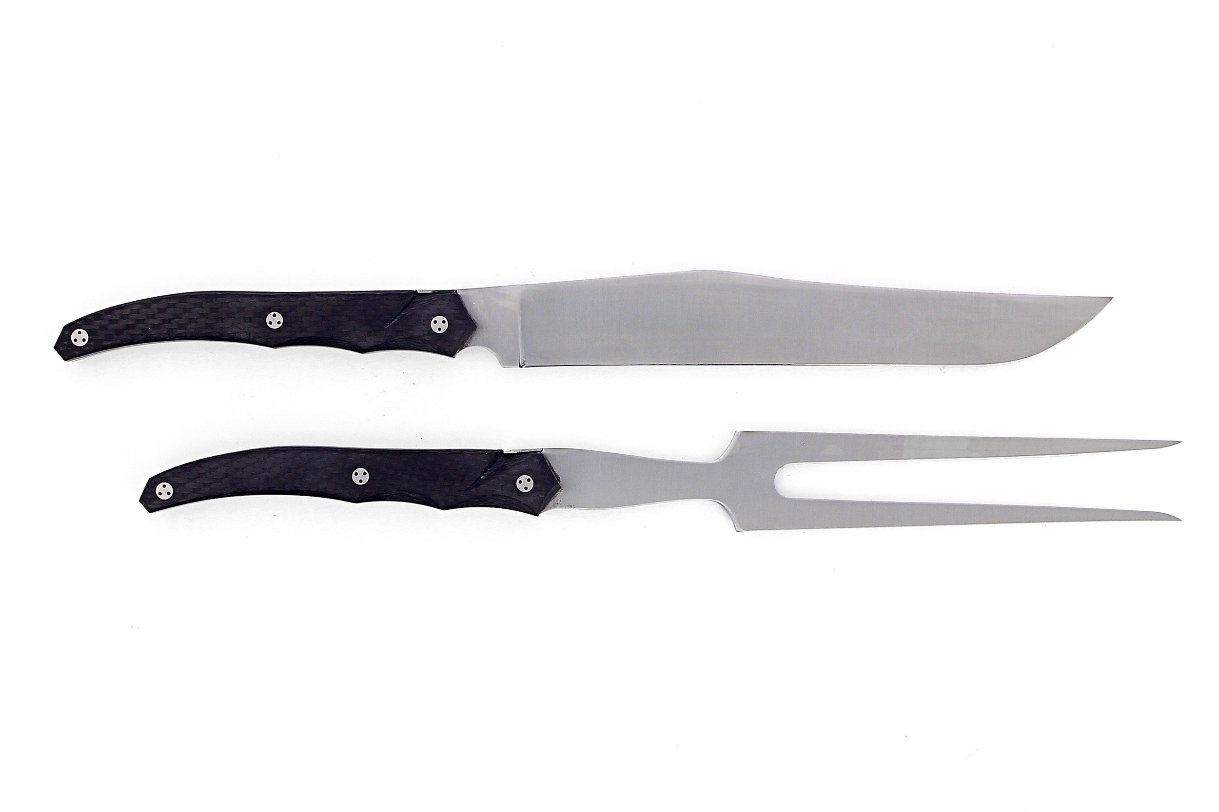 Service à découper de Laguiole Tribal, plein manche en fibre de carbone, platines inox