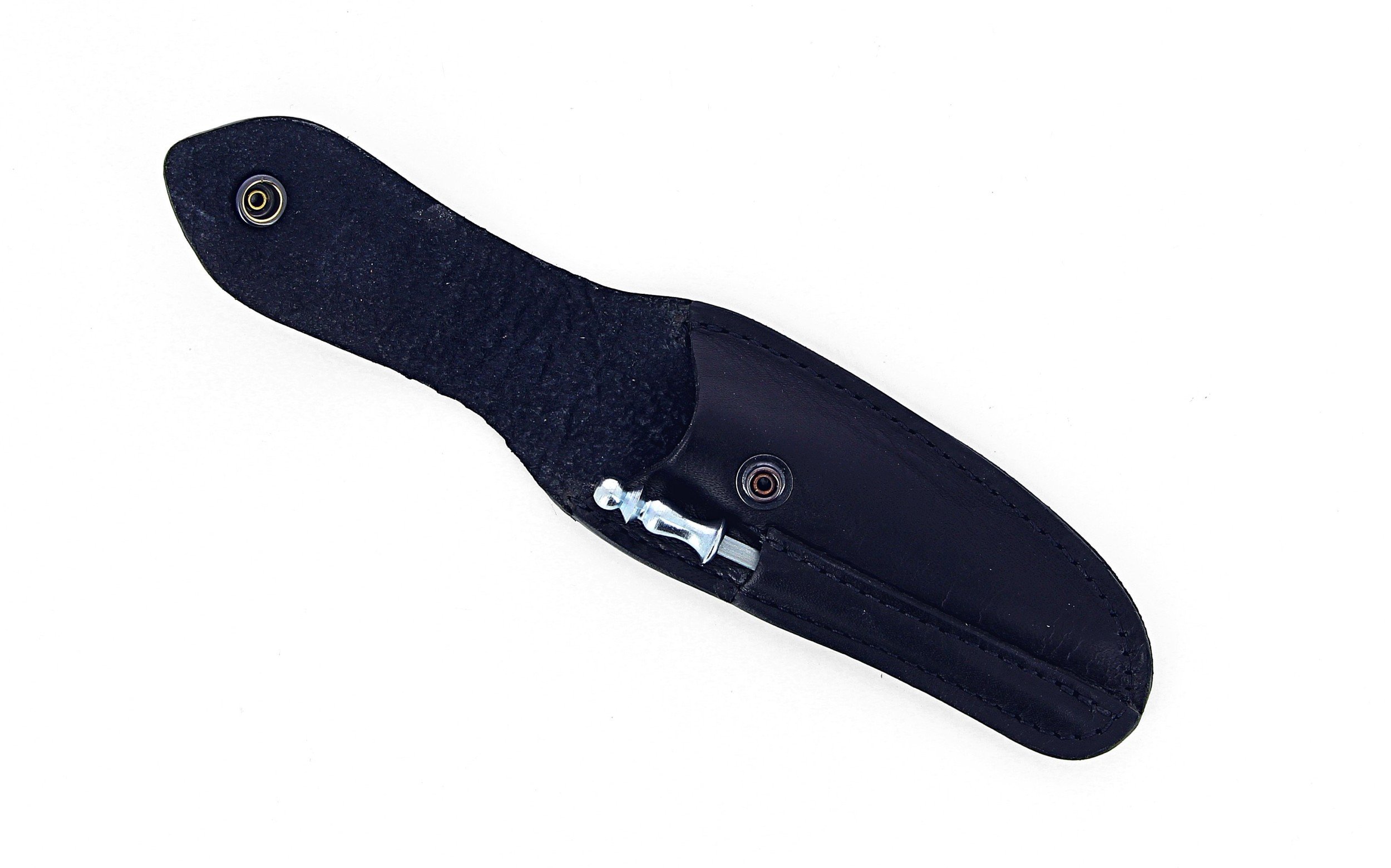 Etui en cuir noir avec fusil tête inox, pour couteau Laguiole avec manche de 13 cm