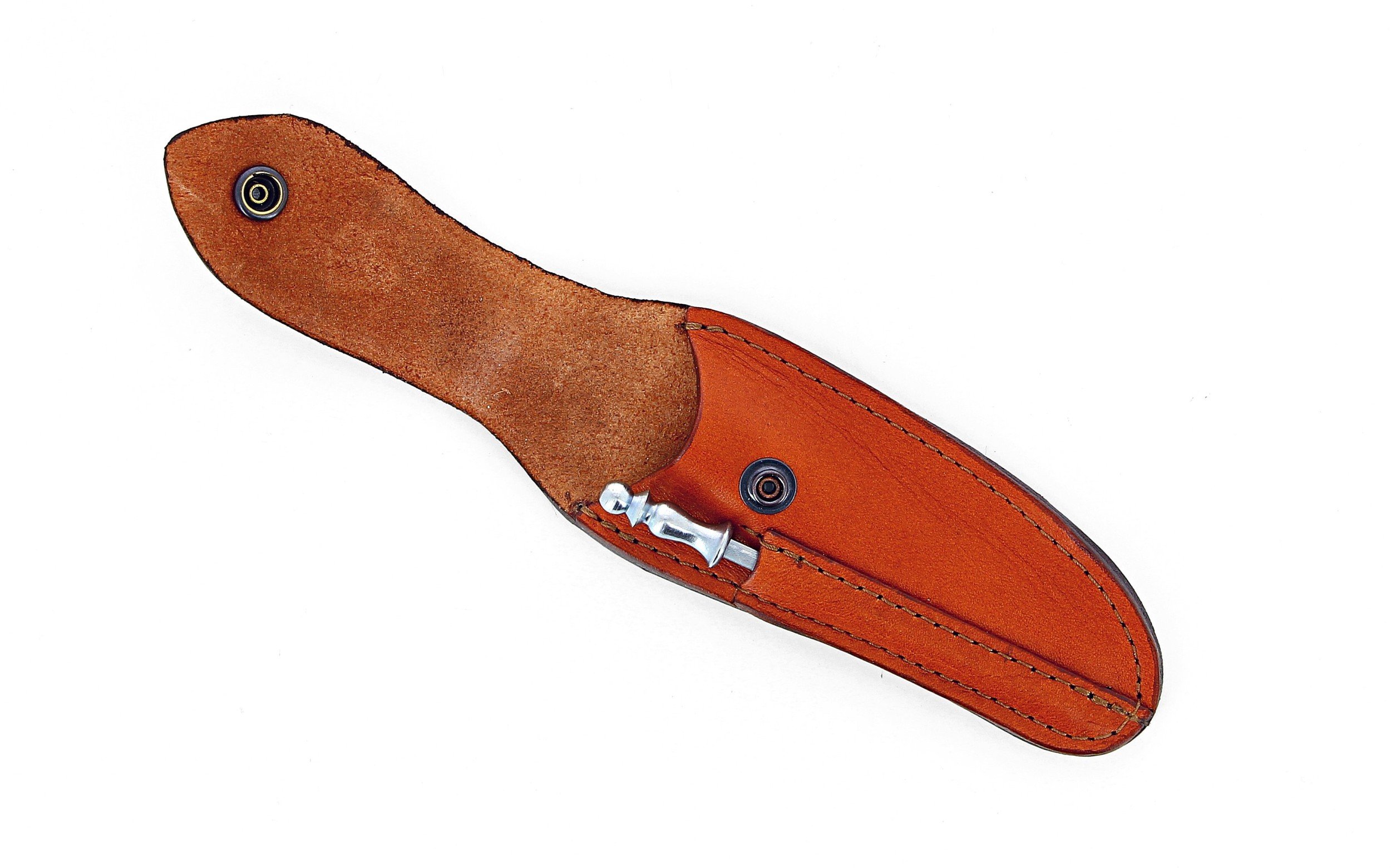 Etui en cuir marron clair avec fusil tête inox, pour couteau Laguiole avec manche de 11 cm et 12 cm