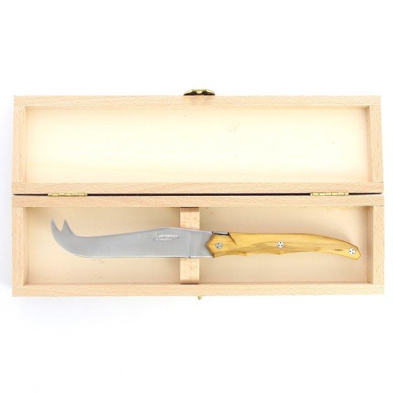 Couteau à fromage de Laguiole Tribal, plein manche en buis, platines inox