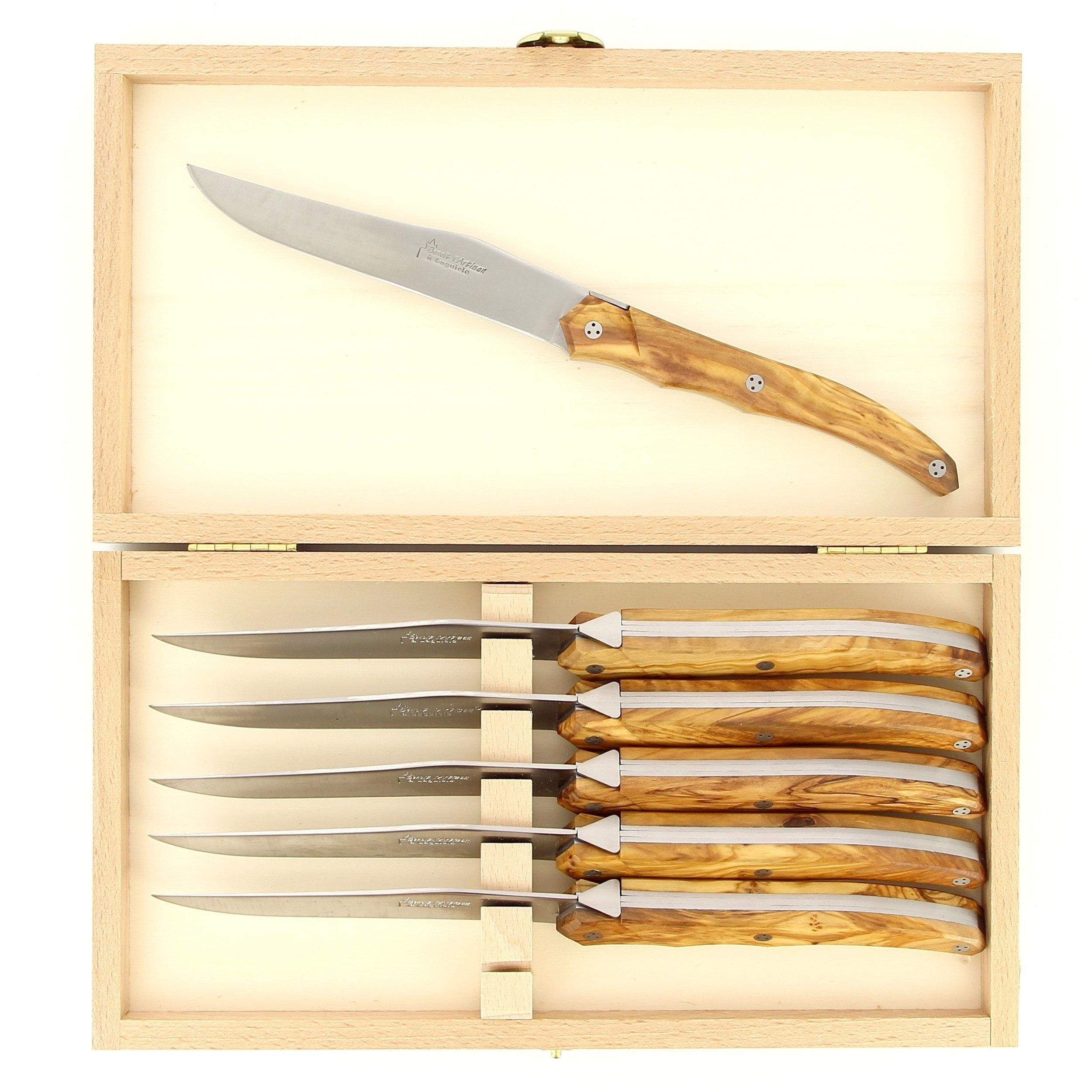 Coffret 6 couteaux de table laguiole olivier