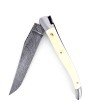 Couteau de Laguiole pliant doubles platines, 13 cm, manche en pistachier, mitres inox brossées, lame Damas carbone torsadée
