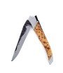 Couteau de Laguiole Tribal pliant 12 cm, platines guillochées, manche en genévrier, mitres inox brossées, lame brute de forge
