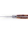Laguiole pliant doubles platines, 12 cm, manche en genévrier, mitres inox brossées, lame brute de forge
