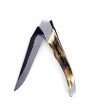 Laguiole Tribal pliant 12 cm, platines guillochées, manche en ivoire de mammouth, mitres inox brossées, lame brute de forge