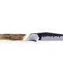 Laguiole Tribal pliant 12 cm, platines guillochées, manche en ivoire de mammouth, mitres inox brossées, lame brute de forge