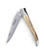 Laguiole pliant doubles platines, 12 cm, manche en corne massive blonde, mitres inox brossé