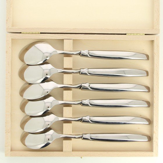 Coffret de 6 grandes cuillères de Laguiole, plein manche en inox poli