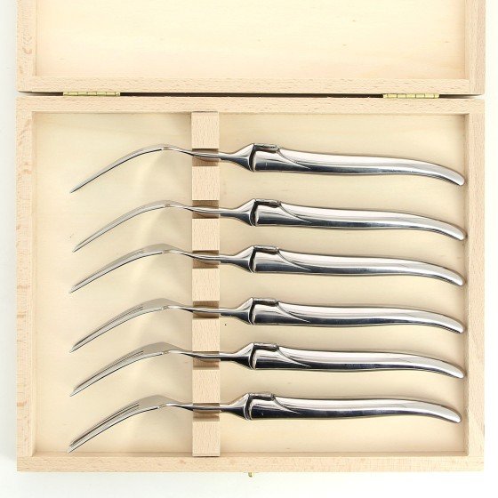 Coffret de 6 grandes fourchettes de Laguiole, plein manche en inox poli