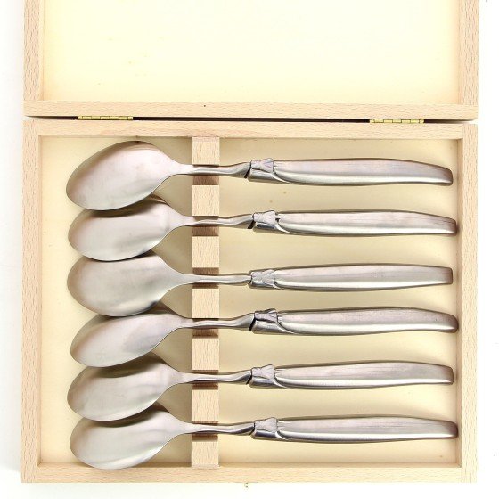 Coffret de 6 grandes cuillères de Laguiole, plein manche en inox brossé