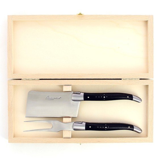 Service à fromage de Laguiole, manche en ébène, mitres inox brossées