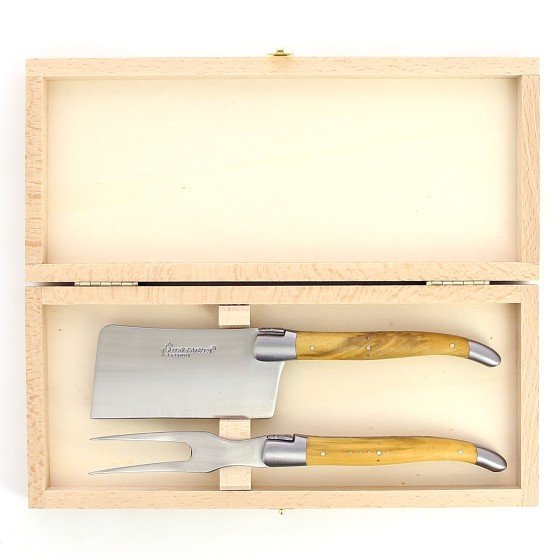 Service à fromage de Laguiole, manche en buis, mitres inox brossées