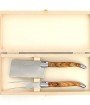 Service à fromage de Laguiole, manche en olivier, mitres inox brossées