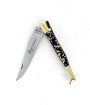 Couteau Laguiole pliant 10 cm Bottine manche inclusion de véritable feuilles d'or - Noir