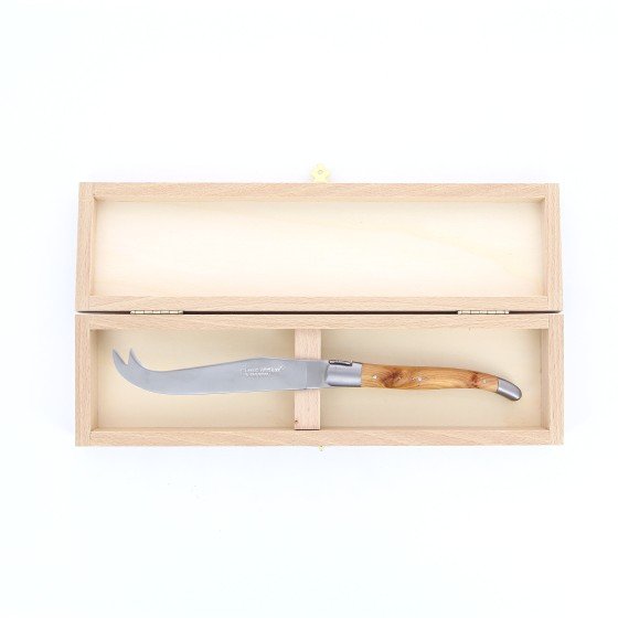 Couteau à fromage de Laguiole, manche en genévrier, mitres inox brossées