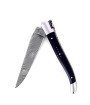Laguiole 12 cm Abeille Forgée Double Platine manche en bois de ébène et deux mitres inox lame damas inox