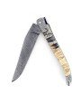 Laguiole 12 cm Abeille Forgée manche en molaire de mammouh et deux mitres damas lame damas carbone explosion