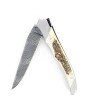 Laguiole Tribal 12 cm Abeille Forgée manche en bois de cerf et deux mitres inox platines guillochées lame damas inox