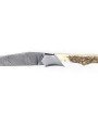 Laguiole Tribal 12 cm Abeille Forgée manche en bois de cerf et deux mitres inox platines guillochées lame damas inox