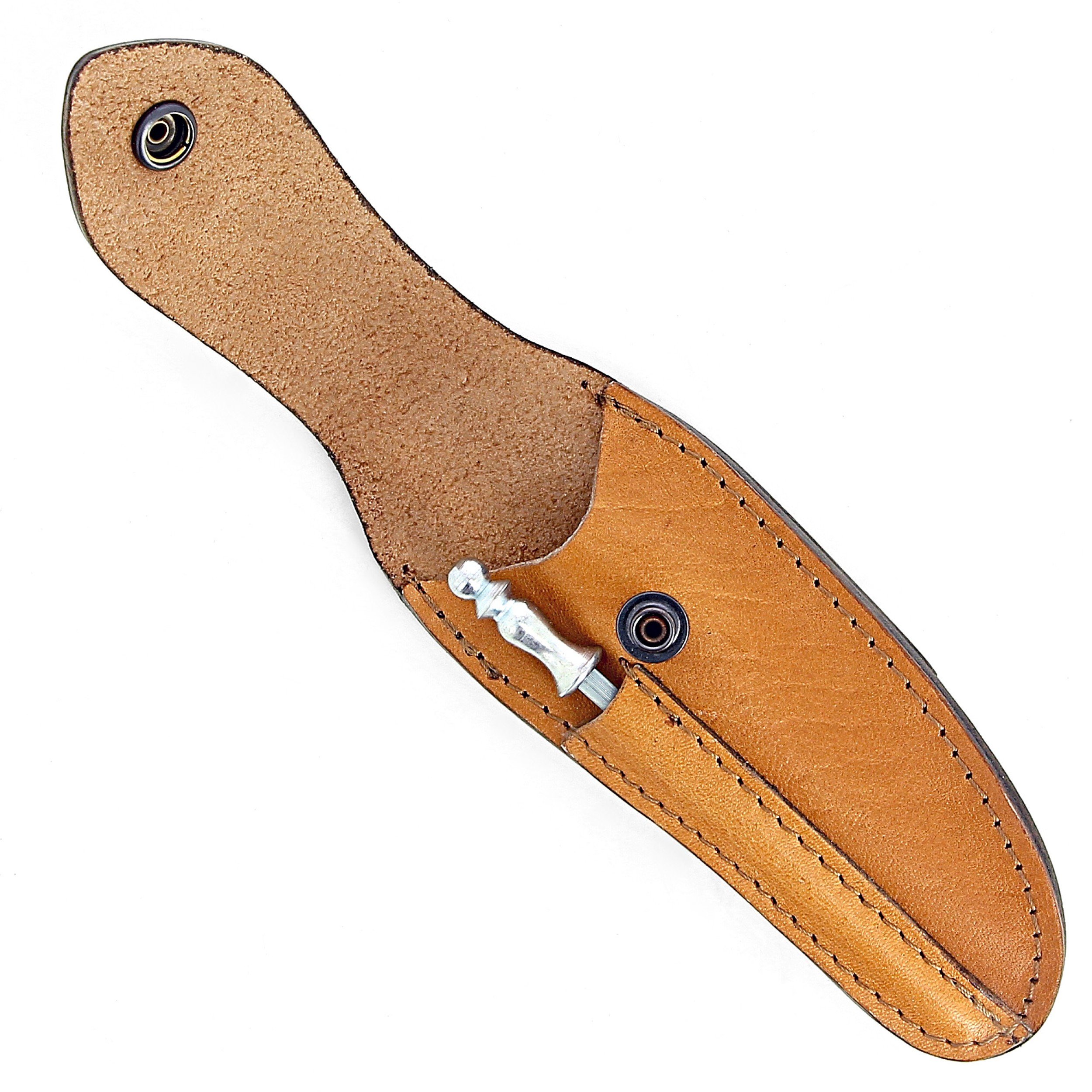 Etui en cuir marron clair avec fusil tête inox, pour couteau Laguiole avec manche de 11 cm et 12 cm