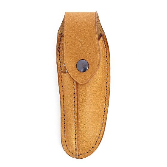 Etui en cuir marron clair avec fusil tête inox, pour couteau Laguiole avec manche de 13 cm