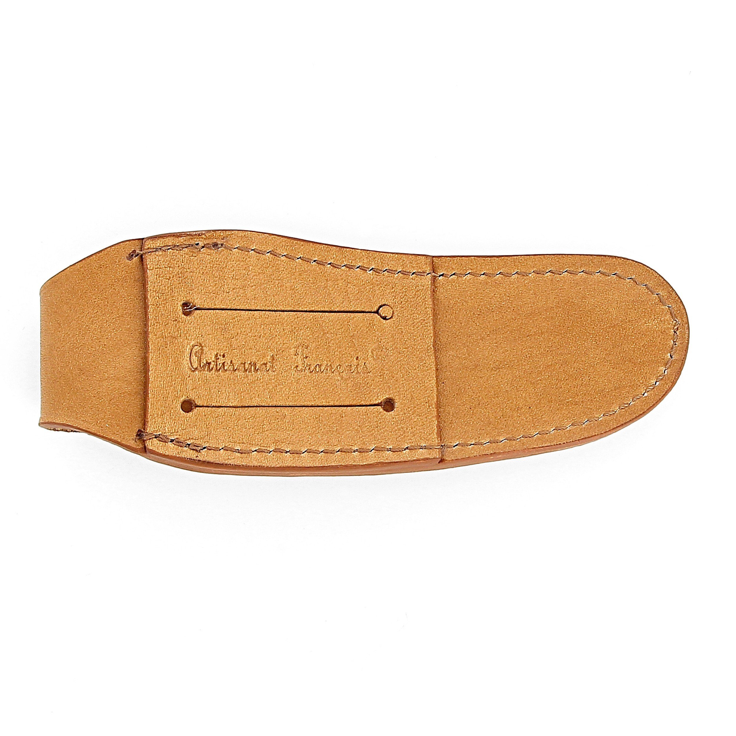 Etui en cuir marron clair avec fusil tête inox, pour couteau Laguiole avec manche de 13 cm