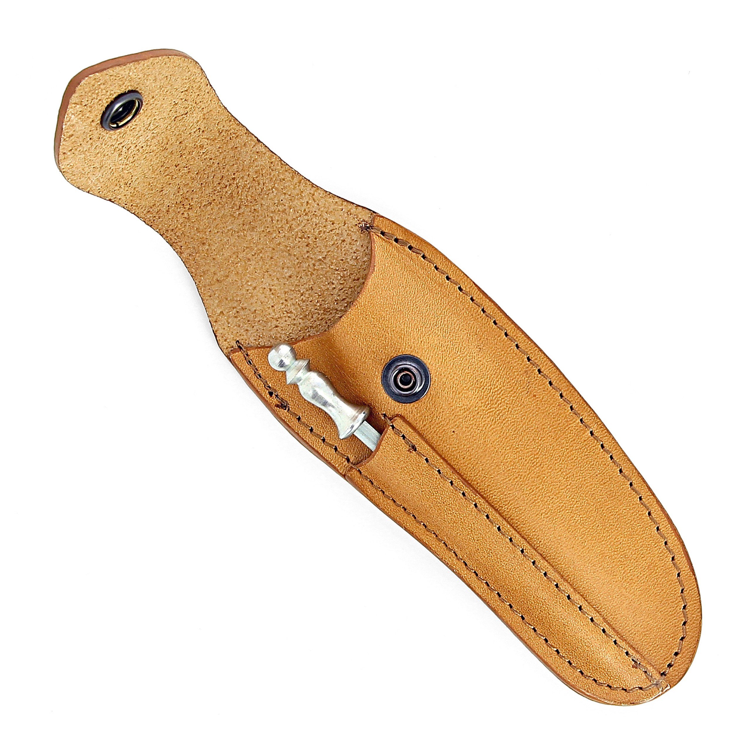 Etui en cuir marron clair avec fusil tête inox, pour couteau Laguiole avec manche de 13 cm