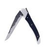 Laguiole Tribal pliant 12 cm, platines guillochées, manche en ébène, lame brute de forge